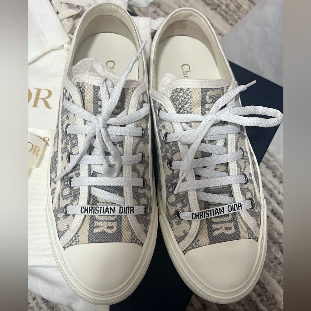 Dior Monogram Canvas Sneakers in Gray and White